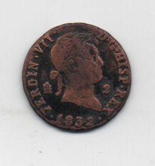 ESPAÑA FERNANDO VII DEL AÑO 1832 DE 2 MARAVEDIES